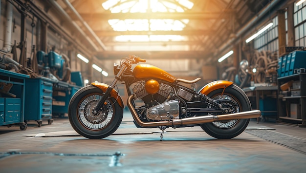 Photo a motorcycle parked in an old garage