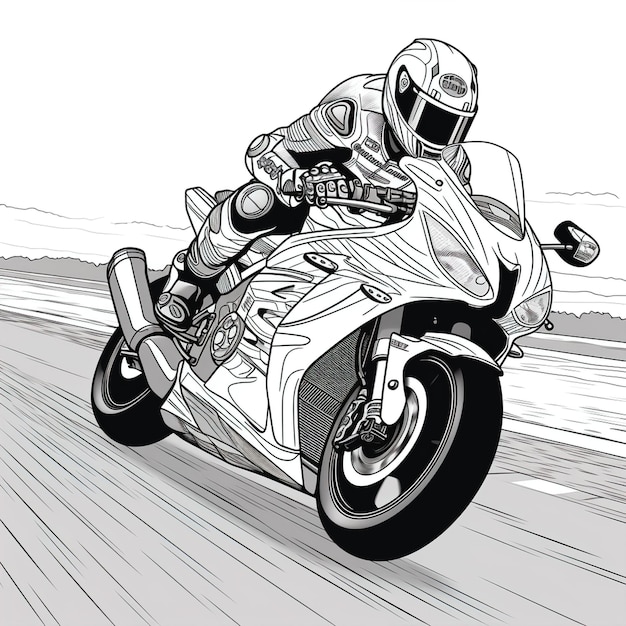 Motorcycle racer accelerating on a curve toward lights