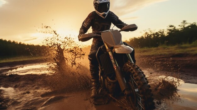 Photo motorcycle racer offroad racebikes race bike in action