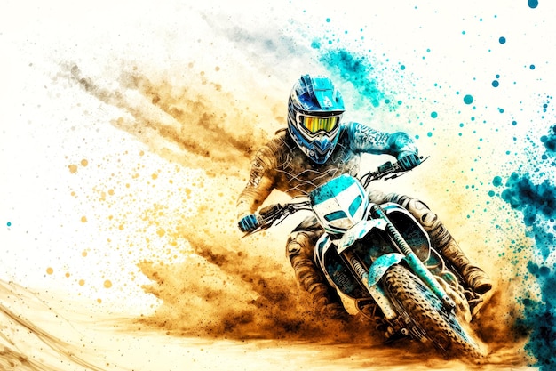 Motorcycle racing on sand athlete rider at competitions motorsport generative ai