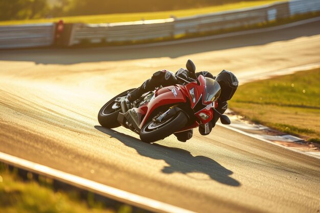 Foto motorcycle racing on a winding track ai generated