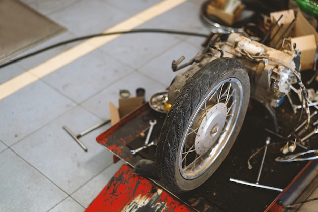 Motorcycle in repair station 