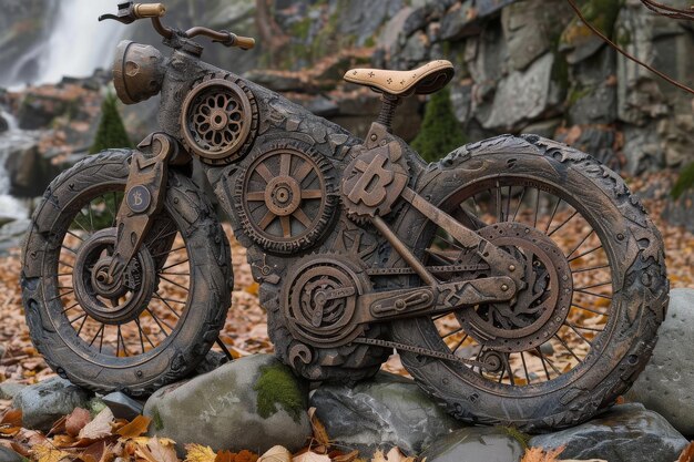 Motorcycle Resting on Rocks