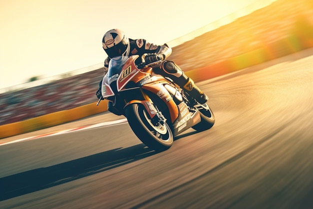 Motorcycle rider in action on the race track