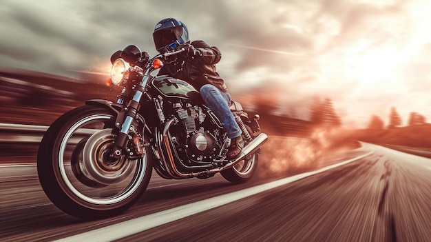 Motorcycle rider speeding on a road