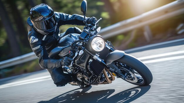 Motorcycle rider speeding on a road