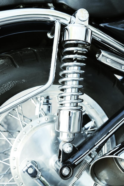 Photo motorcycle shock absorber closeup