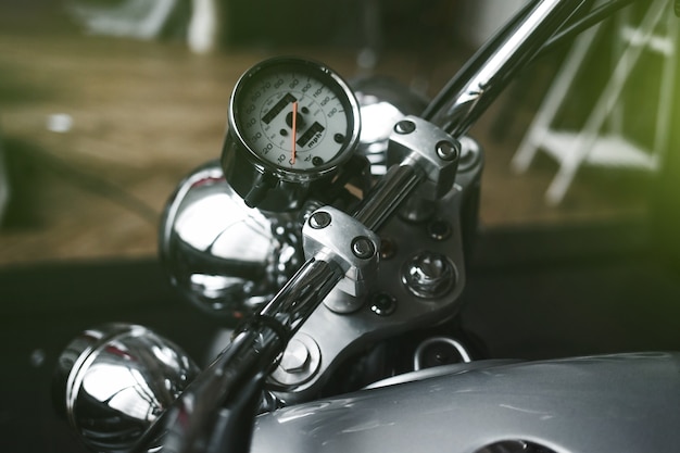 Motorcycle speedometer with chrome ring. vintage details