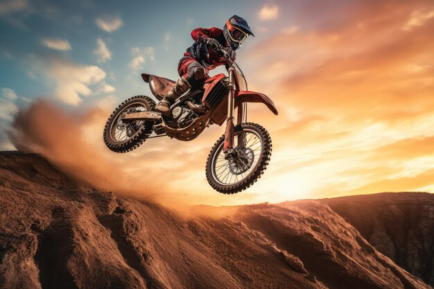 Foto motorcycle stunt of car jump een off road moto cross type