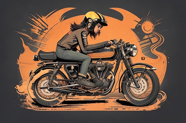 Photo motorcycle theme of biker riding on vintage motorcycle ai image