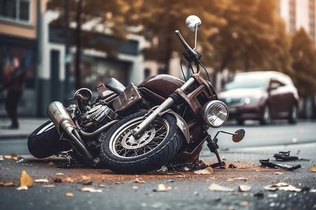 Motorcycle Traffic Accident Broken Bike on the Street after Crash AI