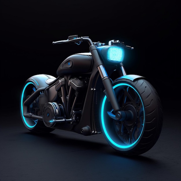 a motorcycle with blue lights on it is shown.