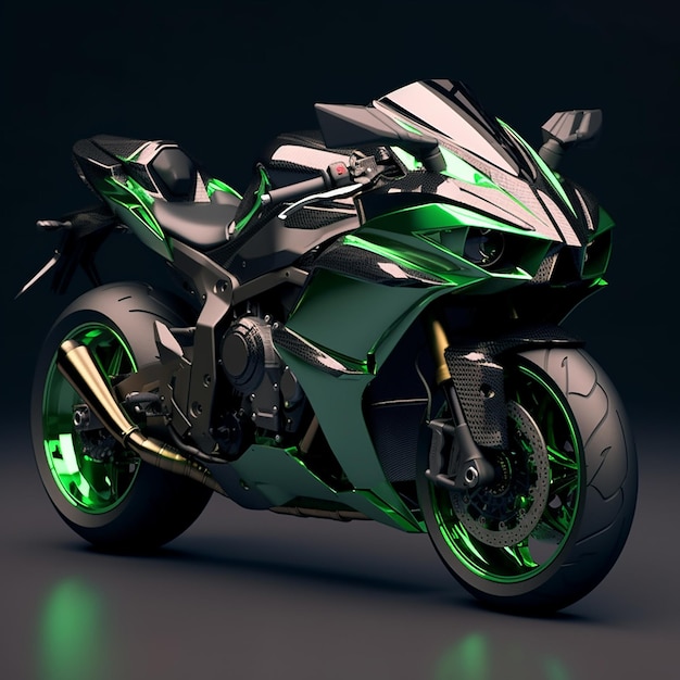A motorcycle with a green and black body that says'bike'on it