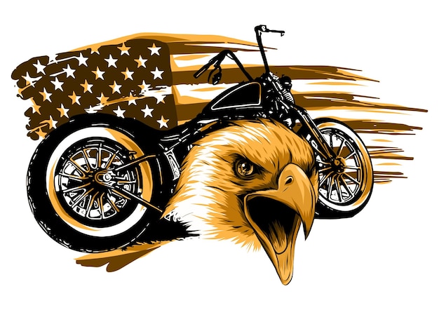 a motorcycle with the head eagle and american flag