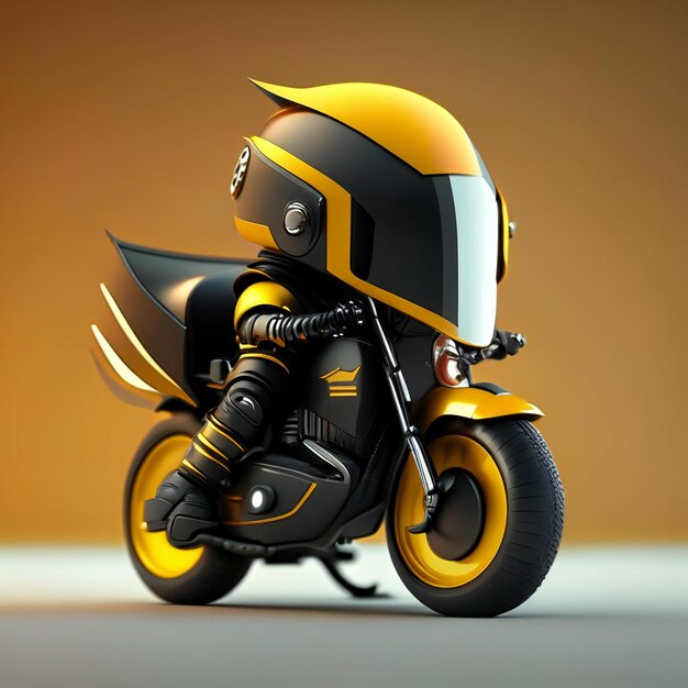 A motorcycle with a helmet on the front and the word