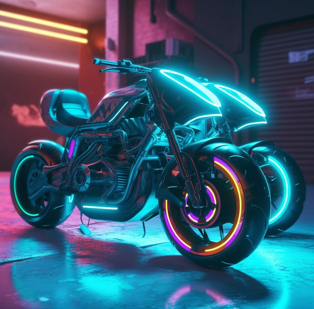 Photo a motorcycle with a neon light