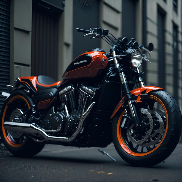 A motorcycle with orange trim and black wheelsGenerative Ai