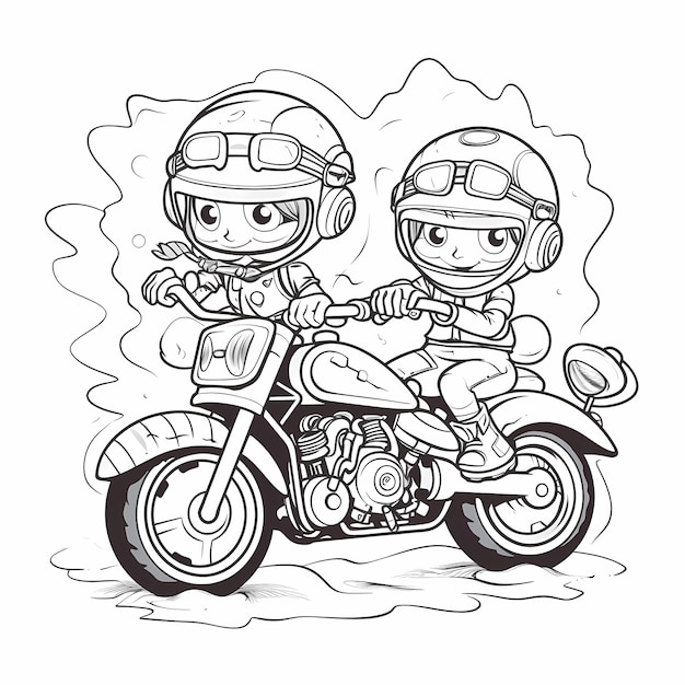 Foto motorcycle in stile cartone animato pagina da colorare linee sottili pagina da colorare per bambini