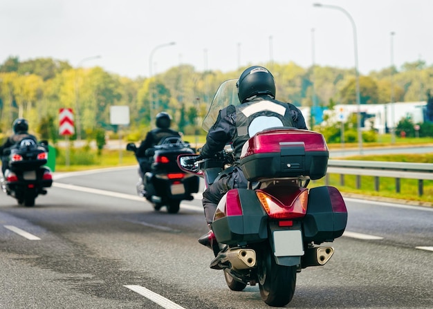 Motorcycles in the highway road in Poland.