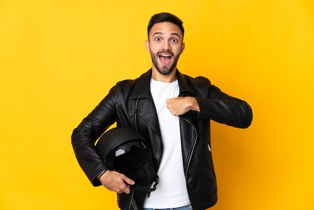 motorcyclist Man posing with helmet