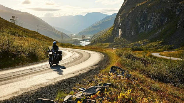 Photo a motorcyclist turning a bend