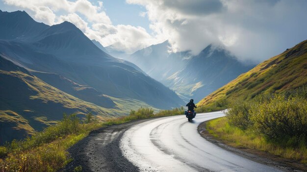 Photo a motorcyclist turning a bend