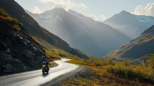 Photo a motorcyclist turning a bend