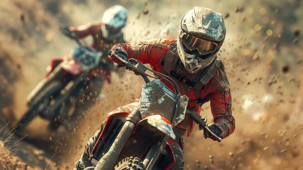 Motorcyclists ride fast in offroad racing motorcycling