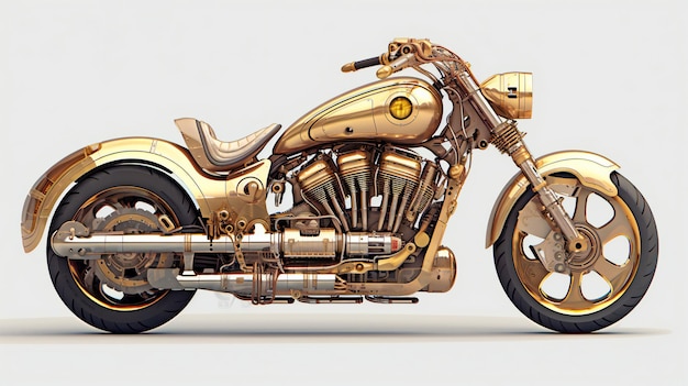 Motorfiets met gouden lichaam op een witte achtergrond