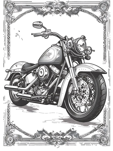 Motorfietspostkaartontwerp met edgy frame stijlontwerp deco outline scribble CNC tattoo inkt kunst