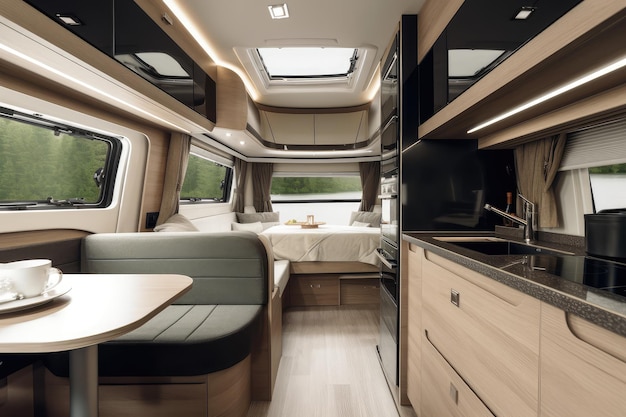 Motorhome camper interior Autotravel concept AI generated illustration