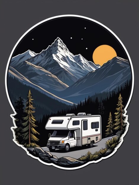 motorhome in heuvel t-shirt ontwerp sticker