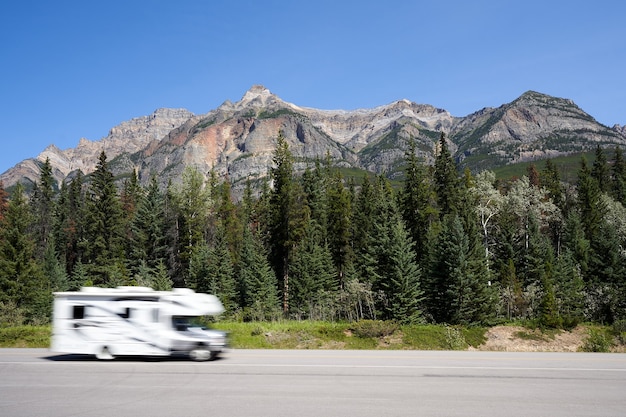 Motorhome through the Rocky Mountains