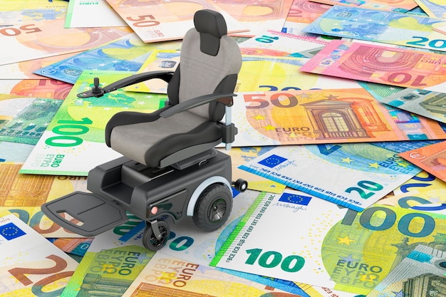 Motorized Power Chair op de achtergrond van de euro 3D-weergave