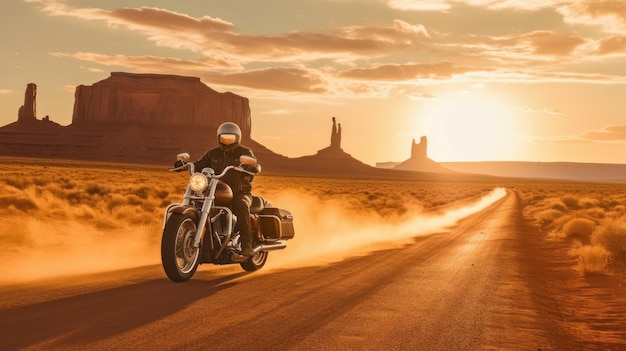 Motorrijder in Monument Valley