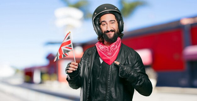 Motorrijder met de vlag van Engeland