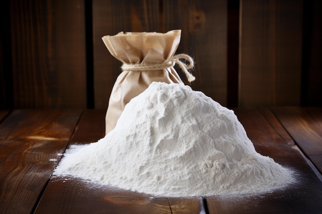 Mound of flour spread across the tabletop