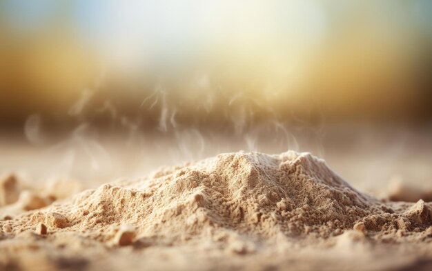 A mound of sand rests on a sandy beach forming a unique and ephemeral work of art in nature