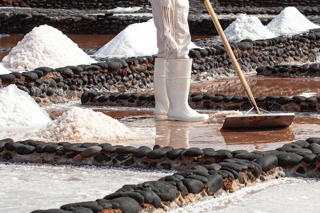 mounds of salt in the salinas del carmen, fuerteventura, canary islands, spain