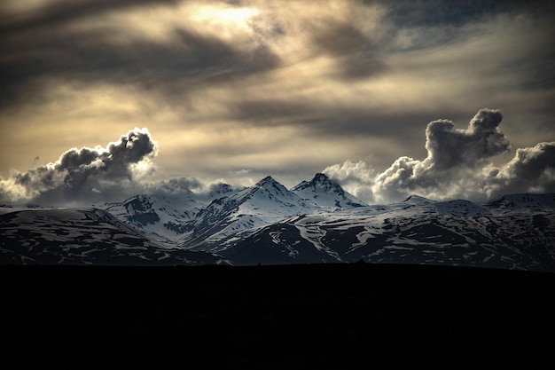 Mount Aragats under dark clouds