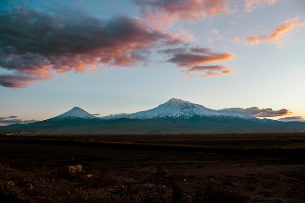 Гора Арарат из Армении на закате