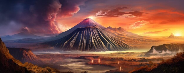 인도네시아의 동자바에 있는 브로모 화산 (Mount Bromo volcano) 과 텐거 산맥 (Tengger massif)