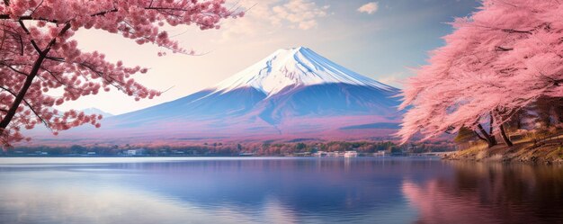 Mount Fuji bergen landschap bij het meer Kawaguchi Japan Generative ai