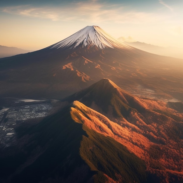 Mount Fuji bij zonsopgang mooie fuji berg AI generatief