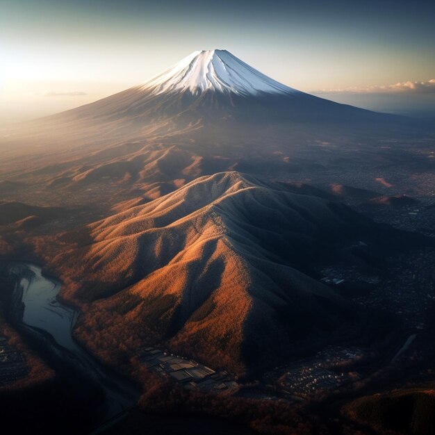 Mount Fuji bij zonsopgang mooie fuji berg AI generatief