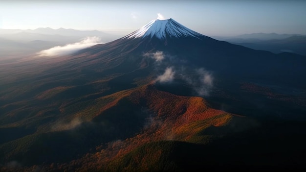 Mount Fuji gehuld in wolken met heldere lucht