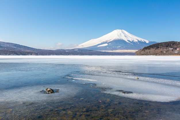 Mount fuji iced yamanaka lake