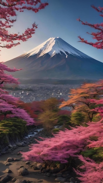 Mount Fuji met een berg op de achtergrond