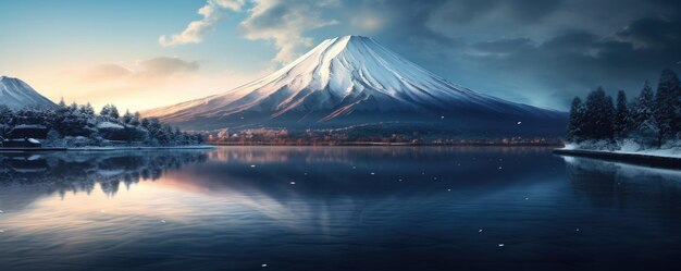 Mount Fuji mountains landscape near lake Kawaguchi Japan Generative ai