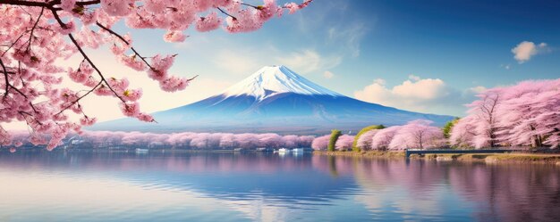 Photo mount fuji mountains landscape near lake kawaguchi japan generative ai